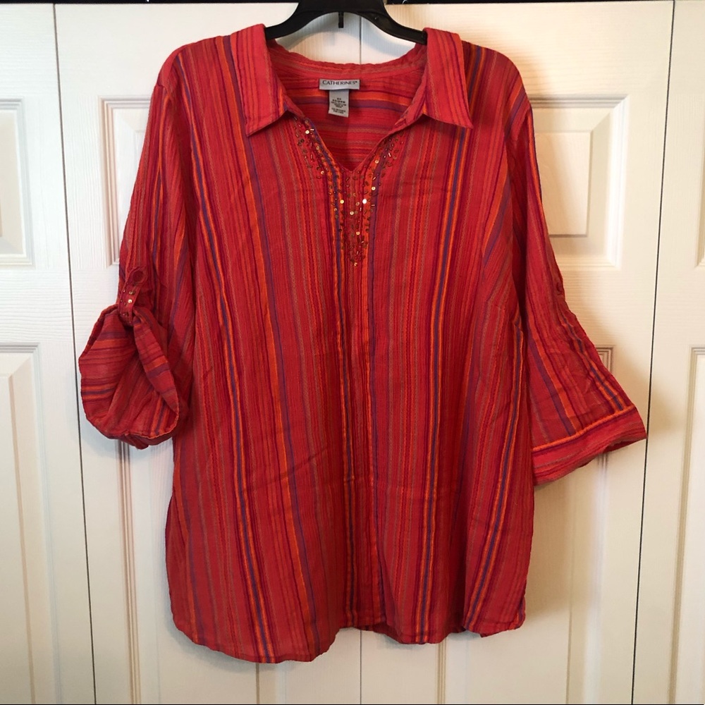 Women’s Plus Embellished Colorful Collar Blouse